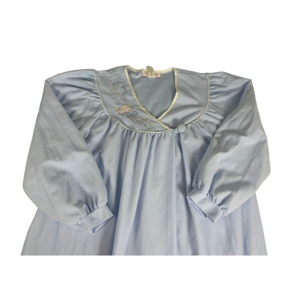 Vintage Vandemere Housecoat Robe Women M 12-14 Blue V-Neck Embroidered Full Zip - Picture 2 of 7